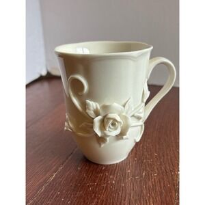 Grace's Teaware Ivory Porcelain Mug 3D Raised Rose Floral Coffee Cup Cream 4.5in